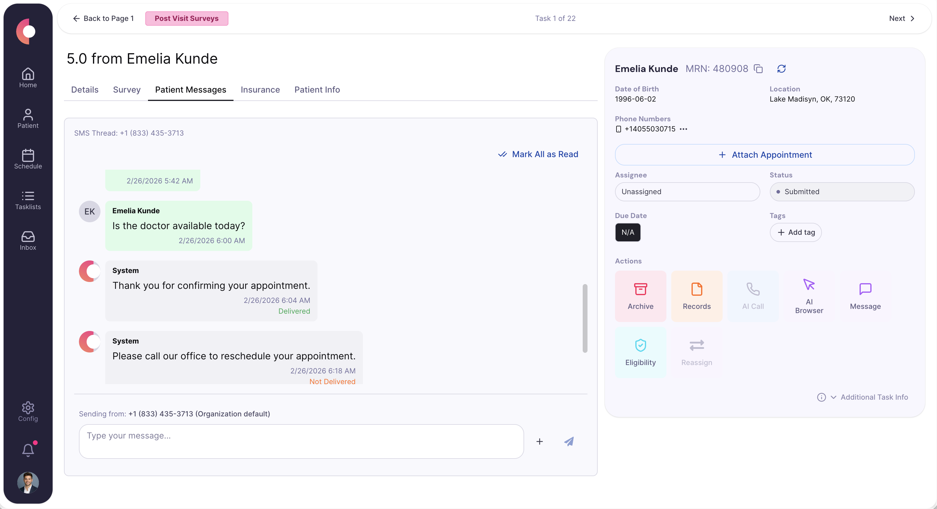 Conversation thread with task linkage screenshot